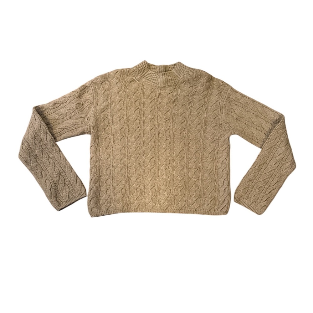 Vince Cable Knit Sweater‎ Women Medium Tan Good Cashmere Mock Neck V082571258